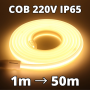 Ruban LED COB IP65 220V blanc chaud 3000°K